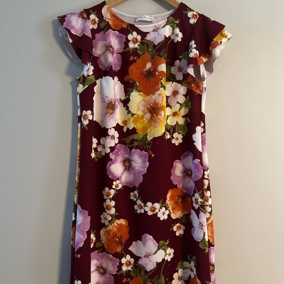 Burgundy Floral Mini Dress - Picture 3 of 8